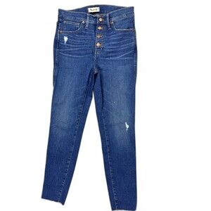 Madewell Size 28 Womens Jeans 10" High Rise Skinny Button Fly Distress Raw Hem